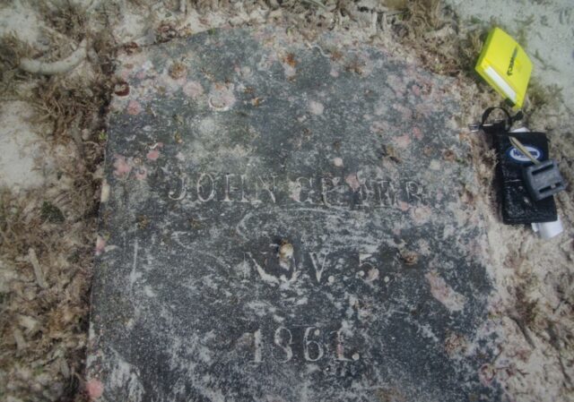 John Greer's gravestone on the ocean floor