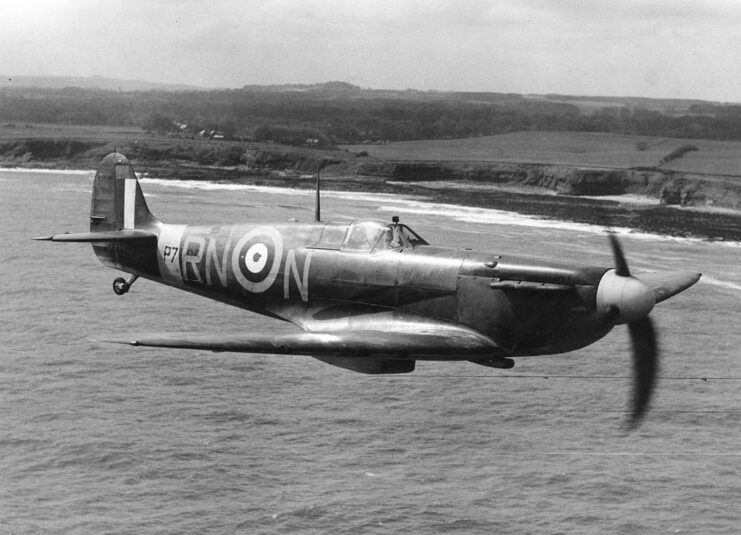 Supermarine Spitfire Mk IIA flying low above water