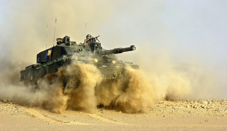 Challenger 2 driving through sand