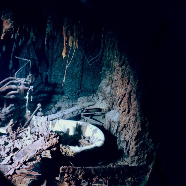 Bathroom in the wreck of the RMS Titanic