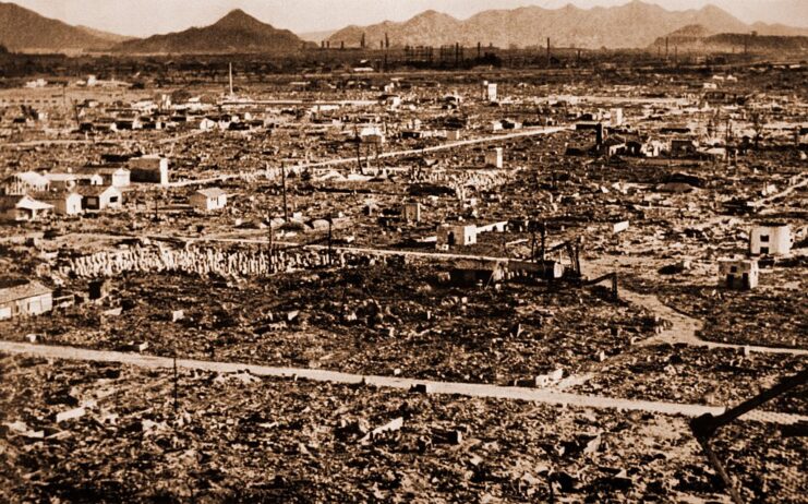 Aerial view of the remains of Hiroshima, Japan