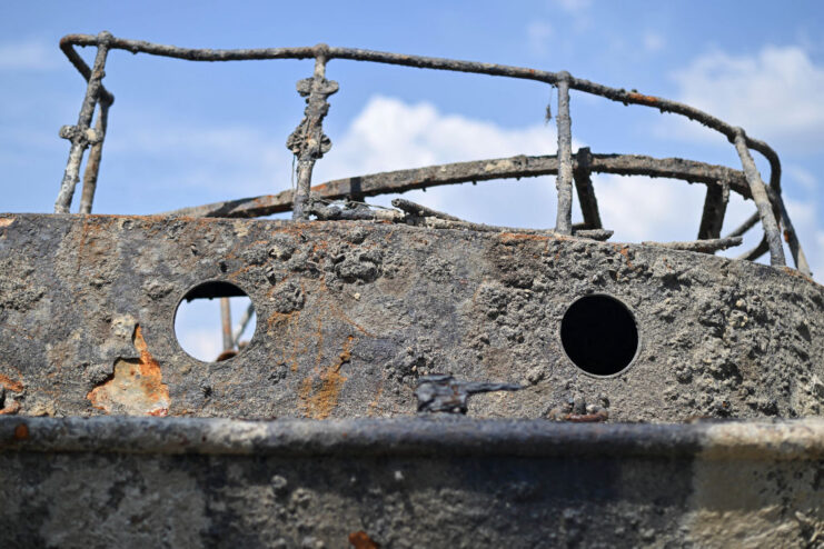 Close-up of the wreck of a German minesweeper