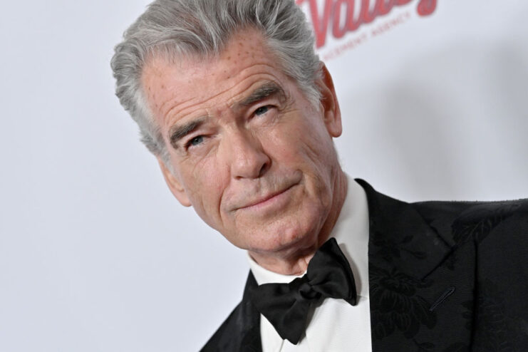 Pierce Brosnan standing on a red carpet