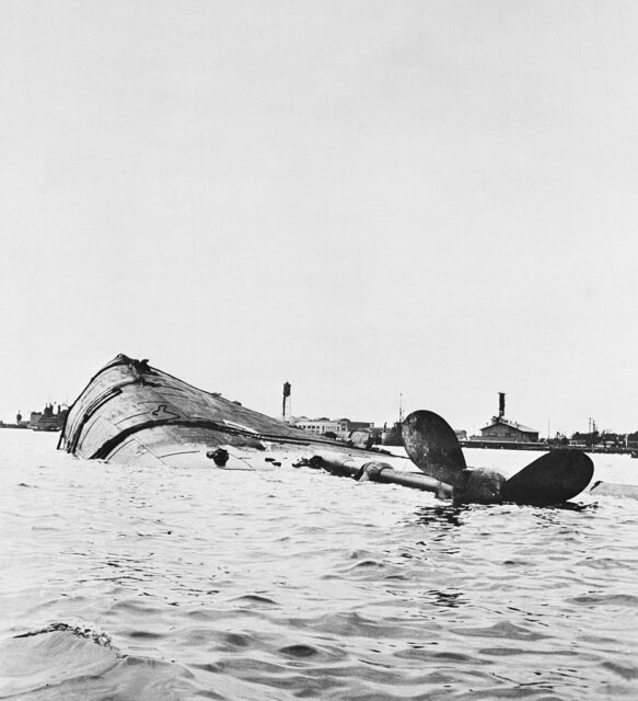 Wreck of the USS Utah (BB-31/AG-16) peaking out of the water