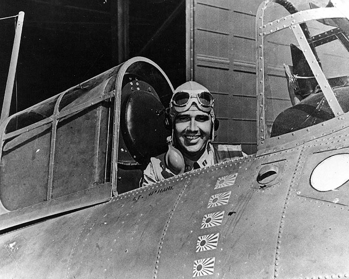 Edward "Butch" O'Hare sitting in the cockpit of a Grumman F4F-3 Wildcat