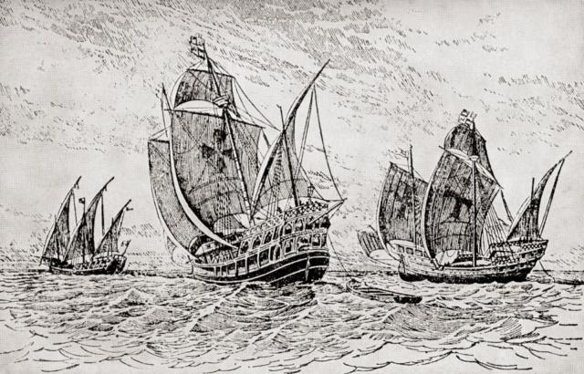 Santa Maria, Pinta, and Nina.